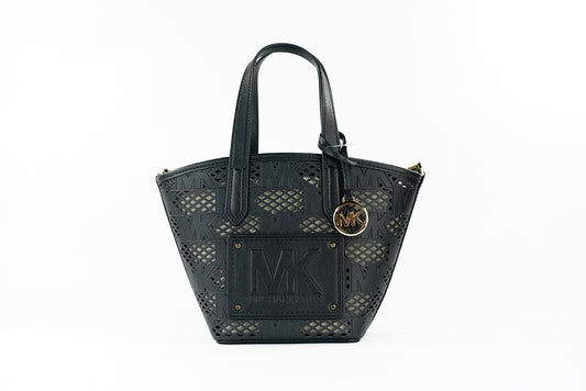 Michael Kors Kimber Small Black Leather 2-in-1 Zip Tote Messenger Bag Purse