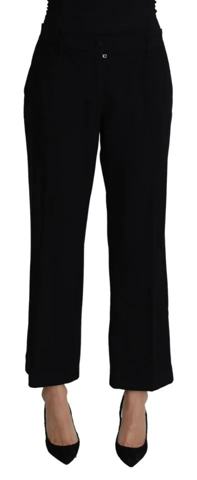 Dolce & Gabbana Black Wool Stretch Cropped Capri Trouser Pants