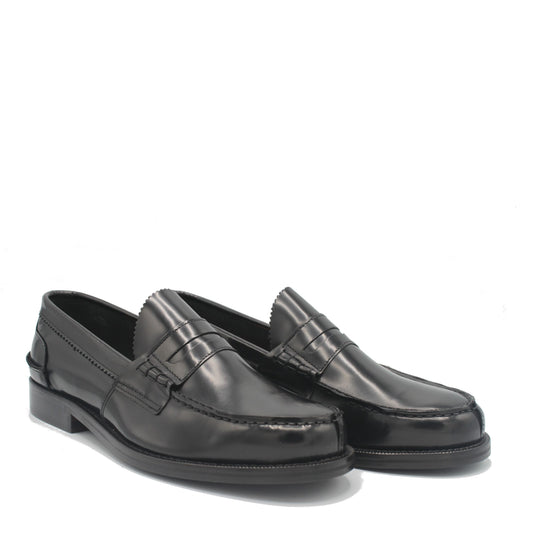 Saxone of Scotland Black Spazzolato Leather Mens Loafers Shoes