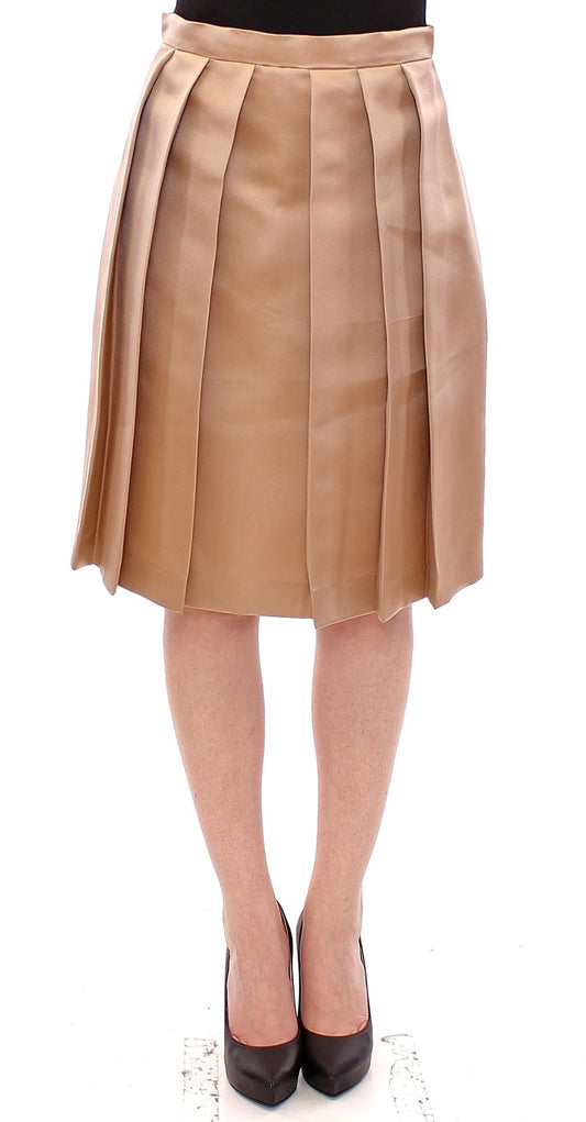 Andrea Incontri Brown Silk Solid Mini Pleated Skirt