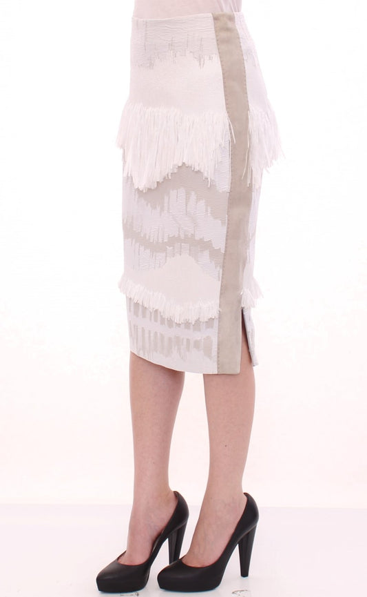 Arzu Kaprol Elegant Pencil Skirt in White and Gray Tones