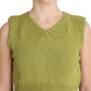 PINK MEMORIES Green Cotton Blend Knitted Sleeveless Sweater