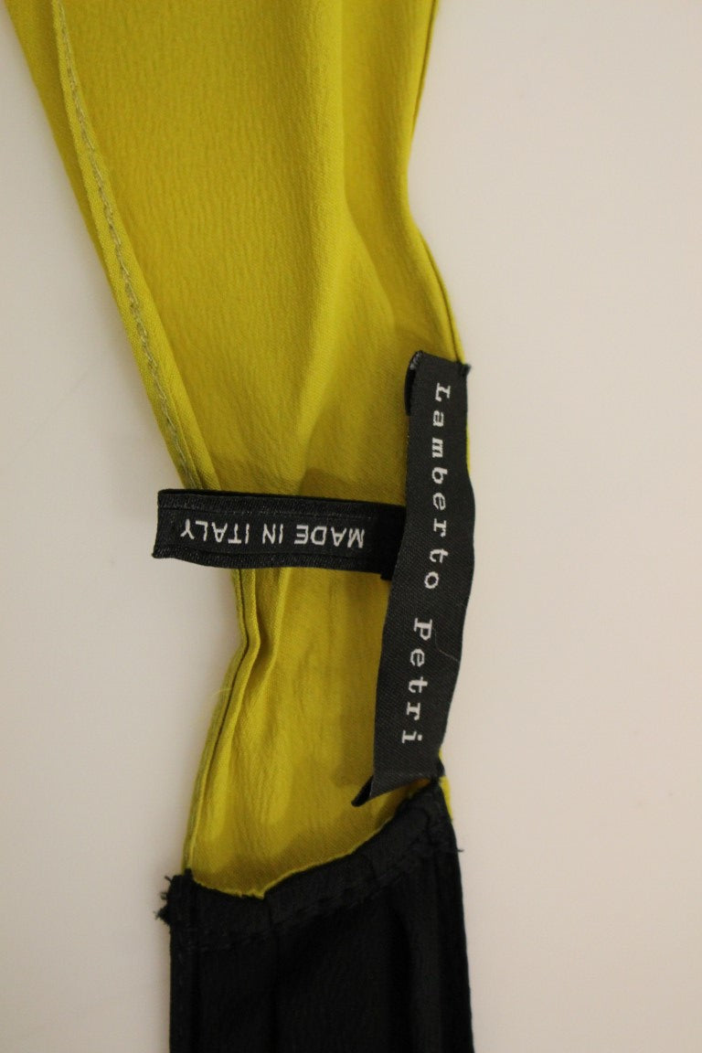Lamberto Petri Elegant Silk Blend Shift Dress in Black and Yellow