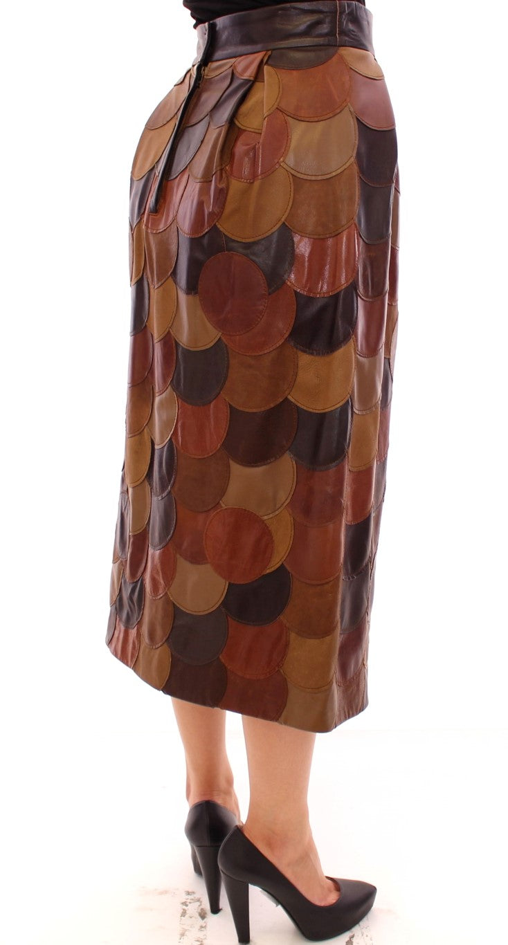 Dolce & Gabbana Brown Patchwork Leather Straight Skirt
