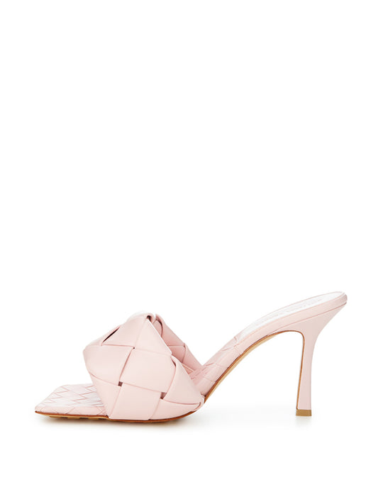 Bottega Veneta Light Pink Leather Heeled Sandal Mule with Intreccio