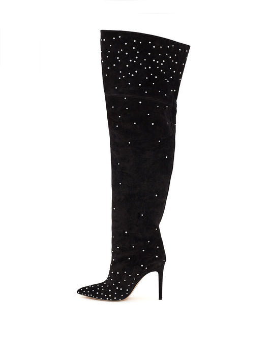 Paris Texas Crystal-Embellished Suede Thigh-High Boots