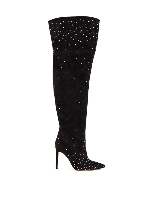 Paris Texas Crystal-Embellished Suede Thigh-High Boots