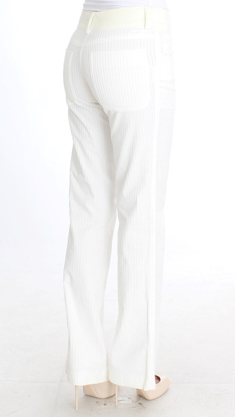 Ermanno Scervino Chic White Striped Straight Fit Pants