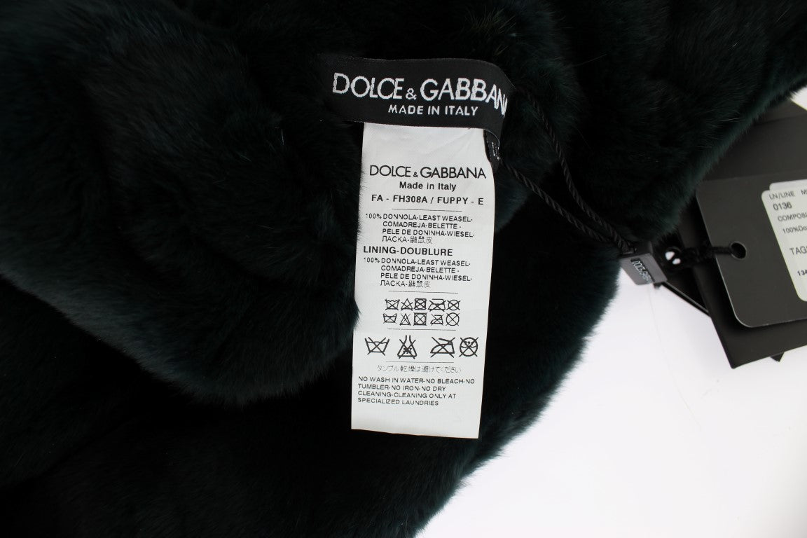 Dolce & Gabbana Green Weasel Fur Crochet Hood Scarf Hat