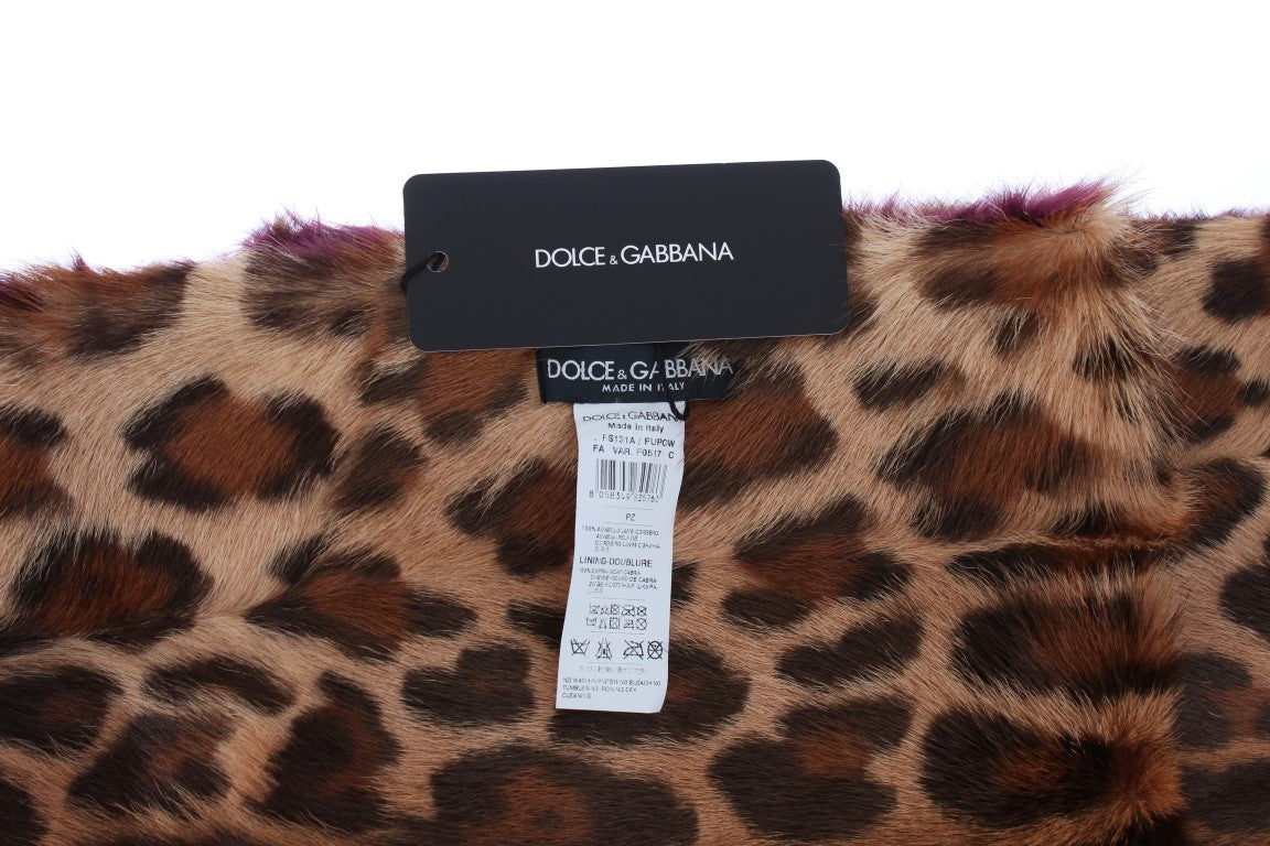 Dolce & Gabbana Exquisite Leopard Print Lambskin Fur Scarf