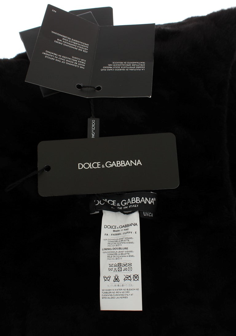 Dolce & Gabbana Black Weasel Fur Crochet Hood Scarf Hat