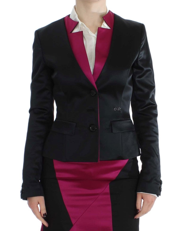 Exte Chic Black and Pink Single-Breasted Blazer
