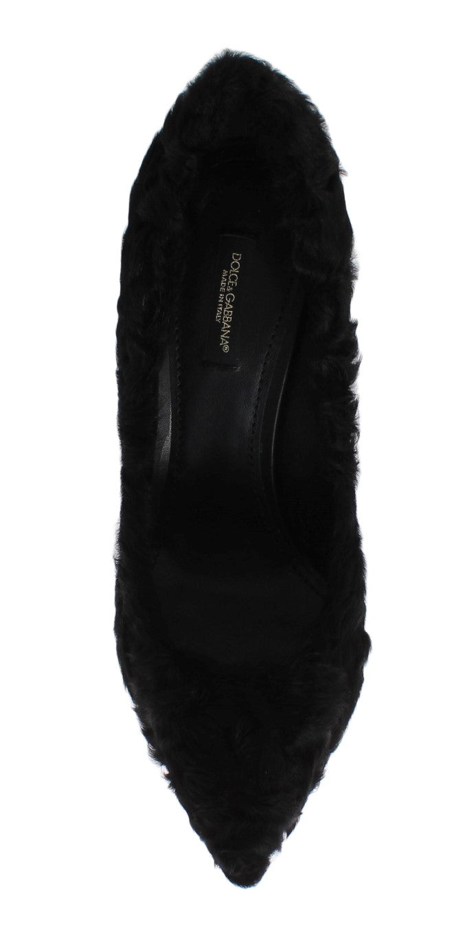 Dolce & Gabbana Black Xiangao Lamb Fur Leather Pumps