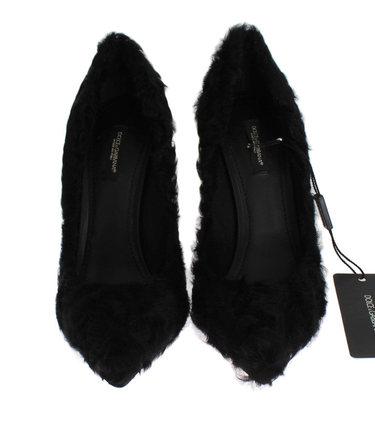 Dolce & Gabbana Black Xiangao Lamb Fur Leather Pumps