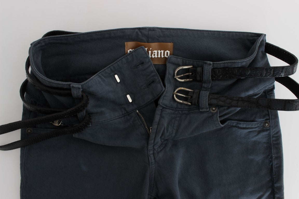John Galliano Blue Cotton Blend Slim Fit High Waist Jeans