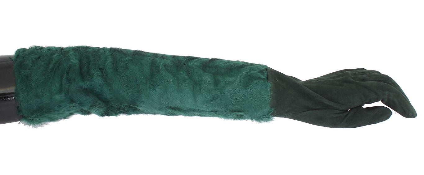 Dolce & Gabbana Green Leather Xiangao Fur Elbow Gloves