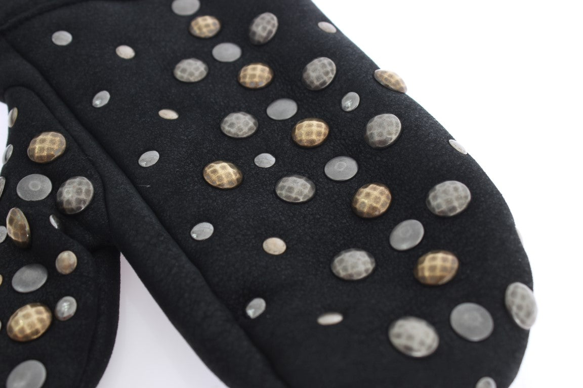 Dolce & Gabbana Gray Wool Shearling Studded Gloves