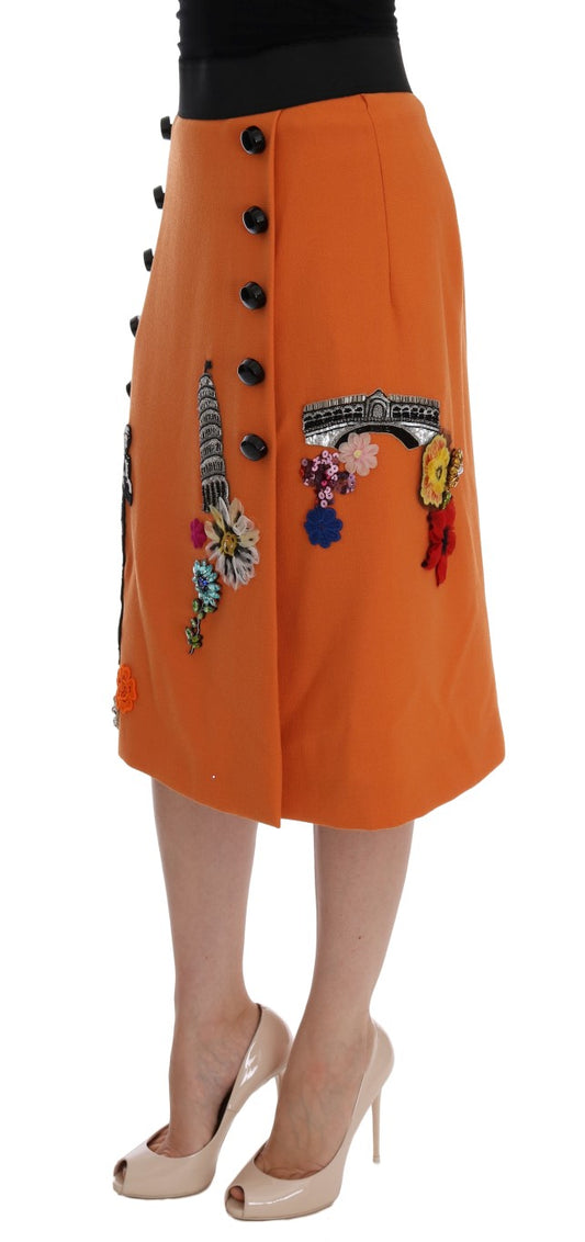 Dolce & Gabbana Embellished Wool Skirt in Vivid Orange