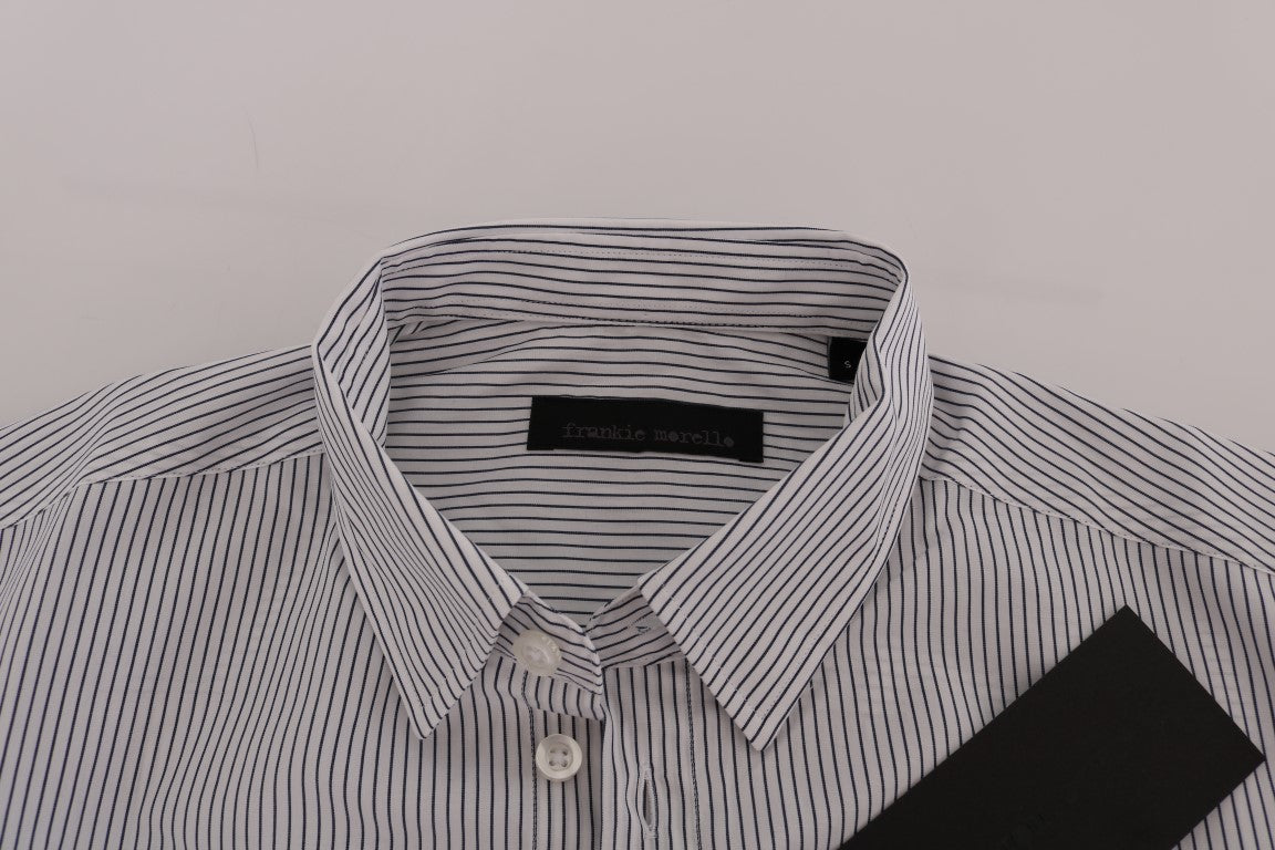 Frankie Morello Elegant White & Blue Striped Casual Shirt