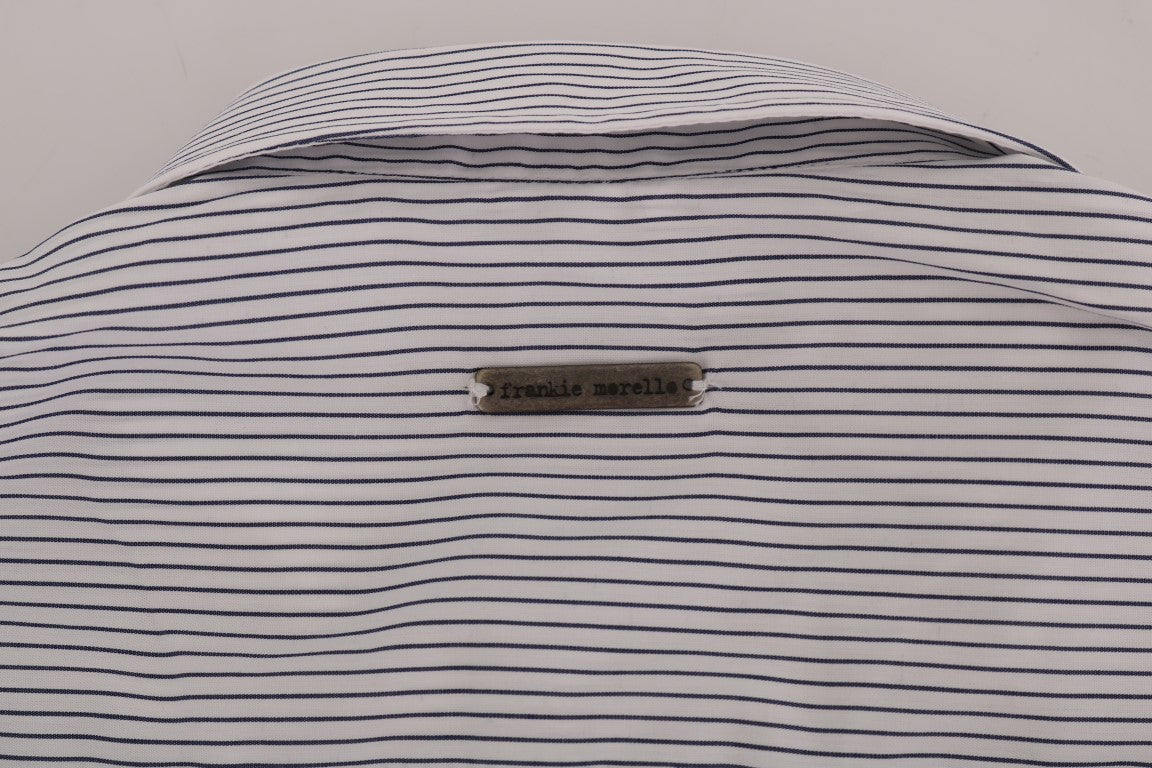 Frankie Morello Elegant White & Blue Striped Casual Shirt