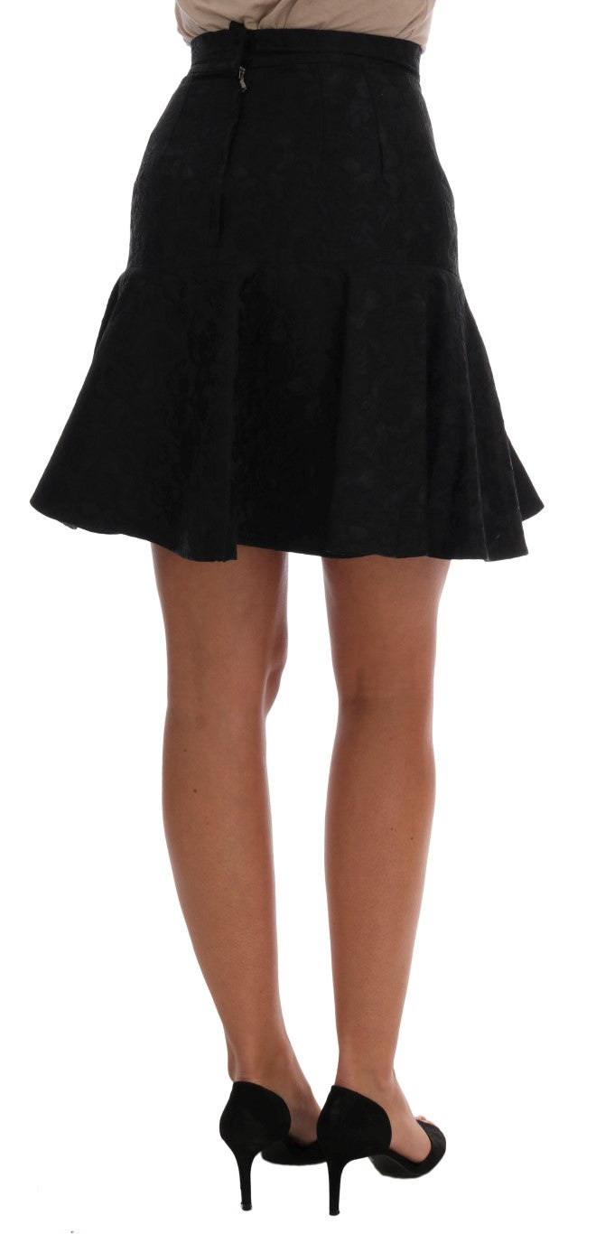 Dolce & Gabbana Elegant Black Floral Jacquard A-Line Skirt
