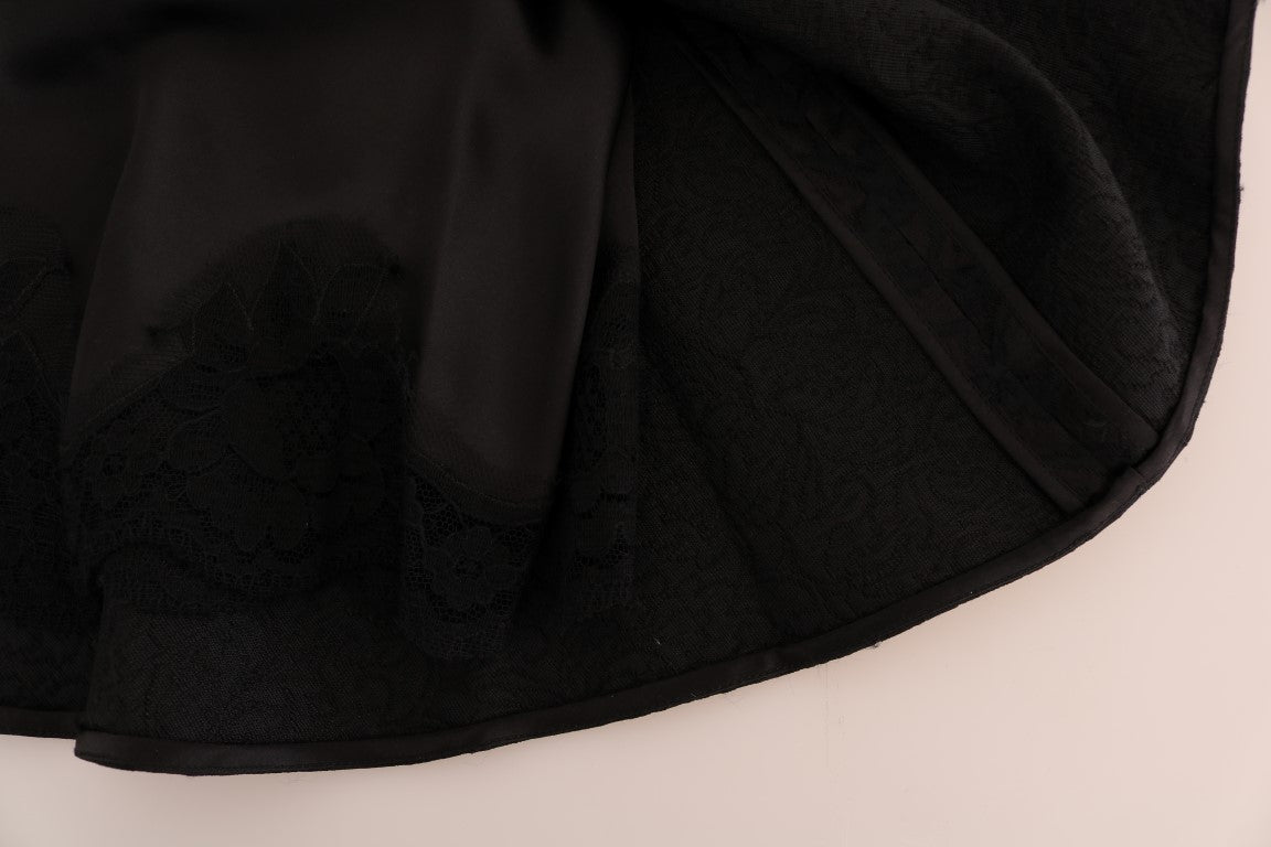Dolce & Gabbana Elegant Black Floral Jacquard A-Line Skirt