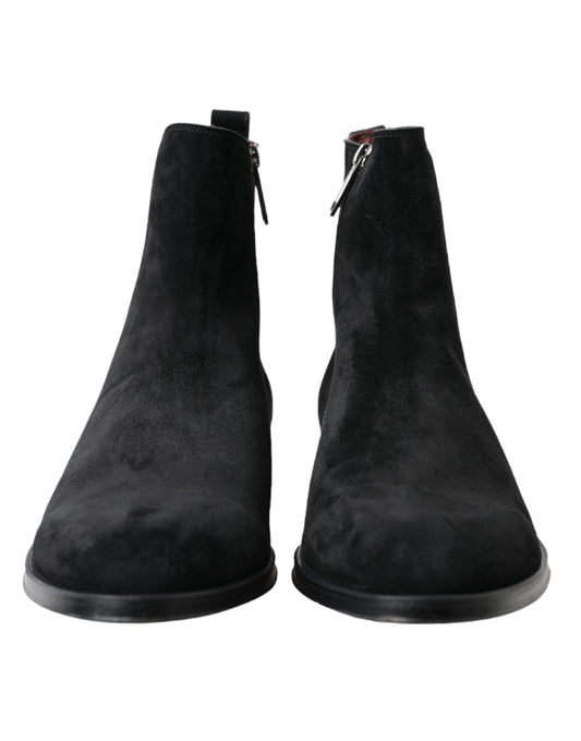 Dolce & Gabbana Black Suede Leather Mid Calf Men Boots Shoes