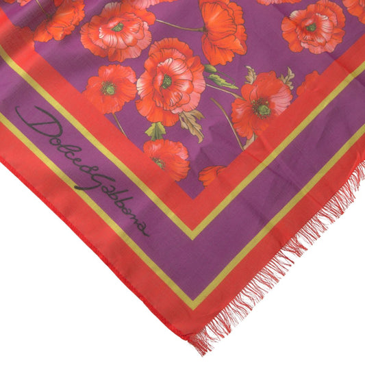 Dolce & Gabbana Red Floral Cotton Shawl Wrap Foulard Scarf