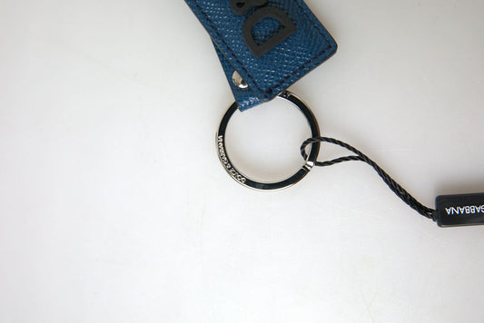 Dolce & Gabbana Blue Leather DG Logo Silver Tone Metal Keychain