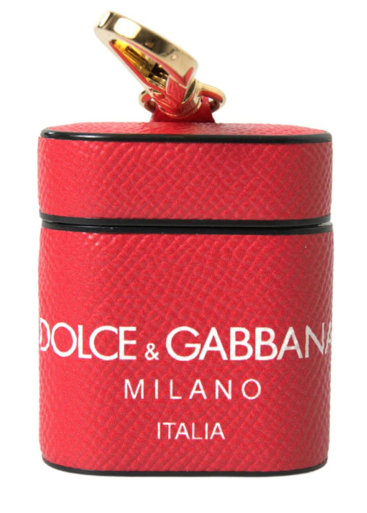 Dolce & Gabbana Elegant Red Calf Leather Airpods Case