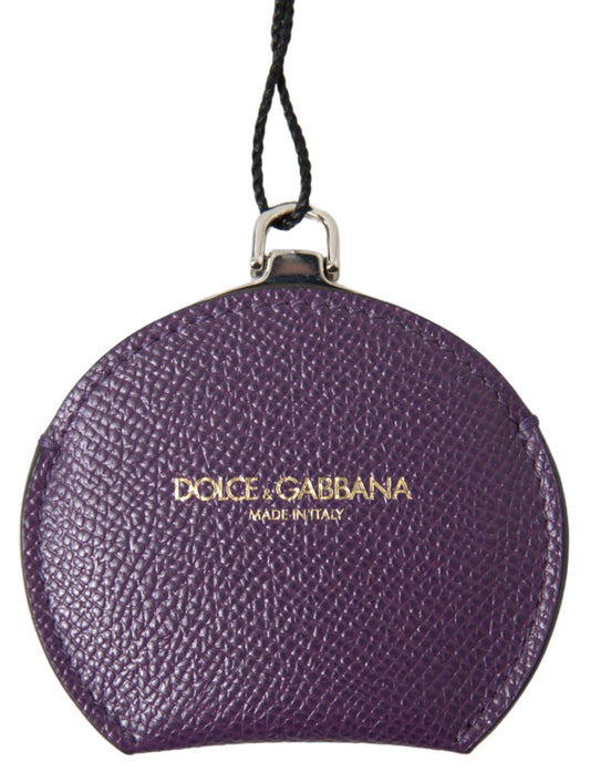 Dolce & Gabbana Purple Calfskin Leather Round Hand Mirror Holder