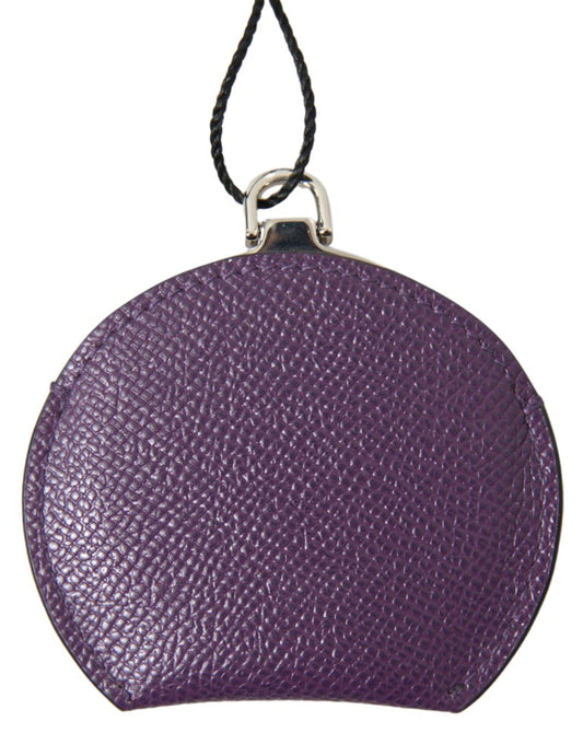 Dolce & Gabbana Purple Calfskin Leather Round Hand Mirror Holder