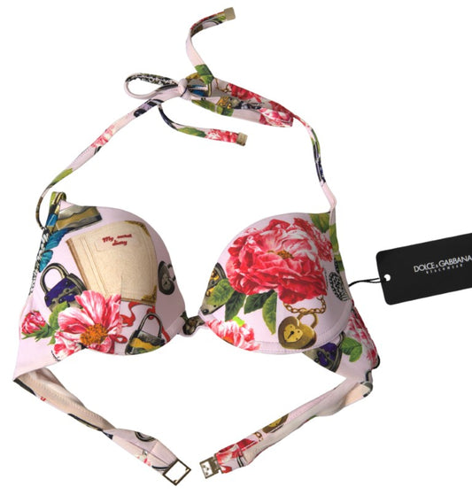 Dolce & Gabbana Pink Floral Halter Beachwear Swimwear Bikini Top