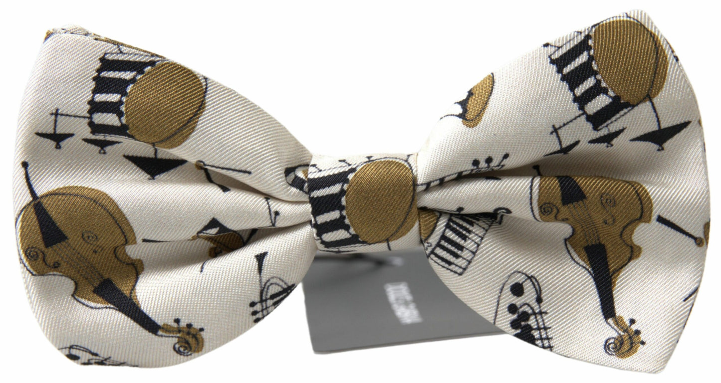 Dolce & Gabbana Chic Beige Silk Musical Bow Tie
