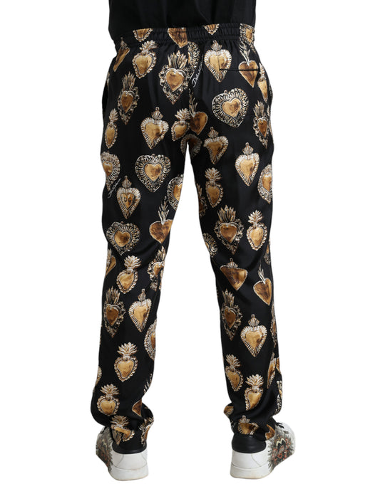 Dolce & Gabbana Chic Heart Print Silk Pajama Pants