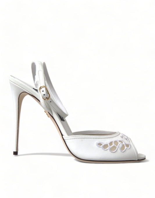 Dolce & Gabbana White Embroidered Ankle Strap Heels