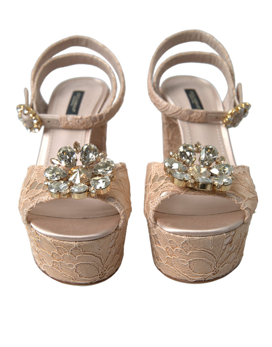 Dolce & Gabbana Pink Lace Taormina Platform Sandals Shoes