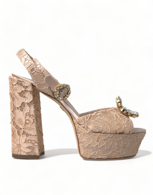 Dolce & Gabbana Pink Lace Taormina Platform Sandals Shoes