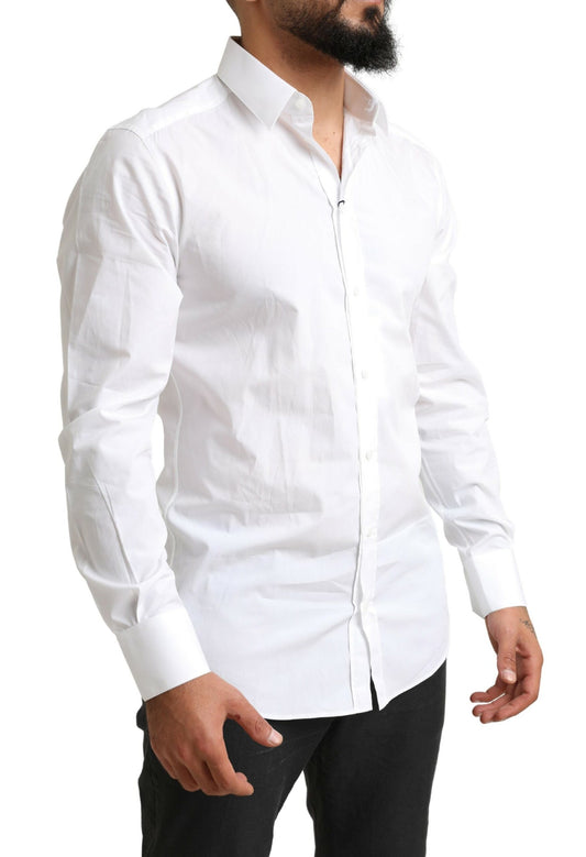 Dolce & Gabbana White GOLD Cotton Men Formal Dress Shirt