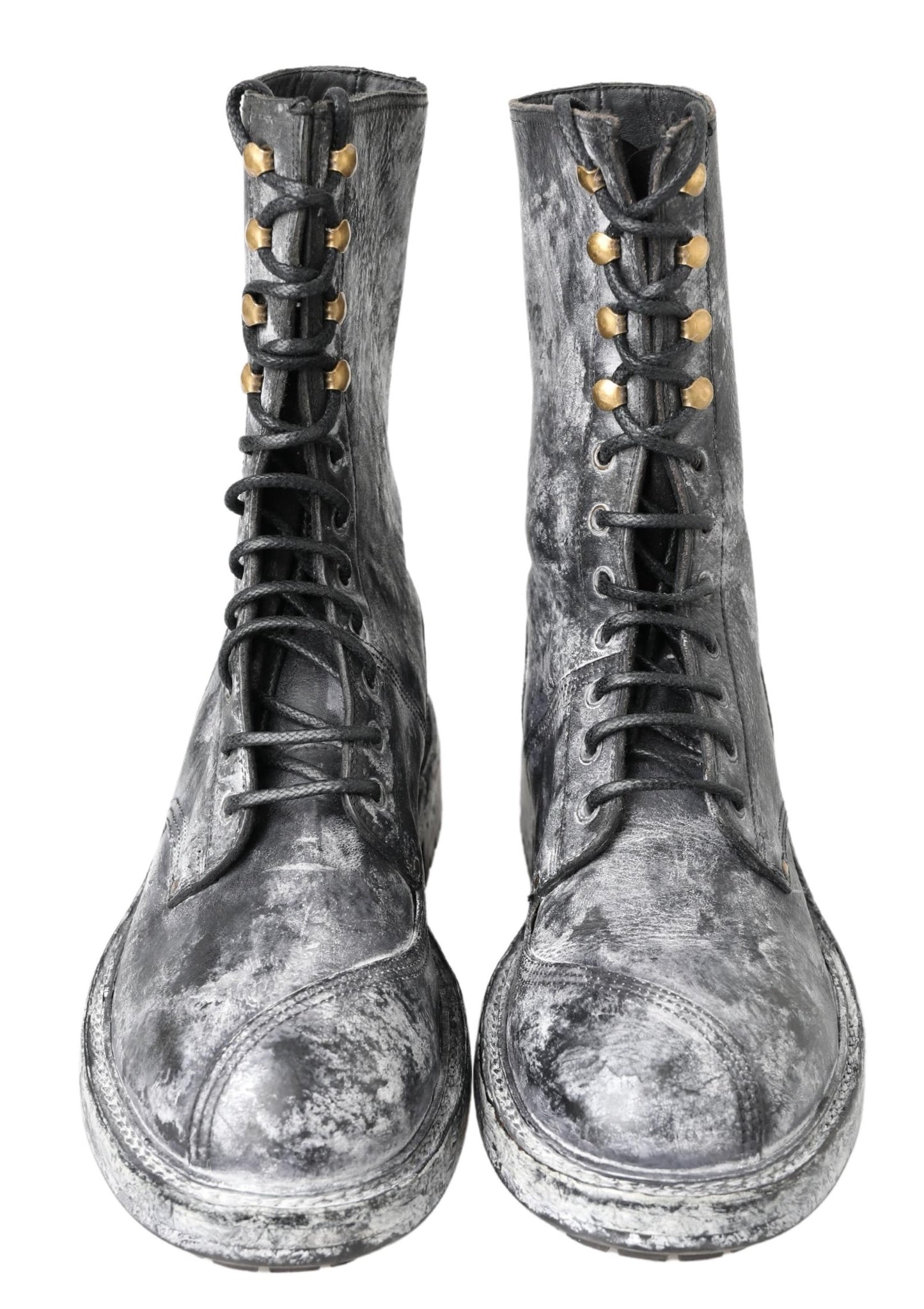 Dolce & Gabbana Chic Black Lace-Up Boots with Gray White Fade
