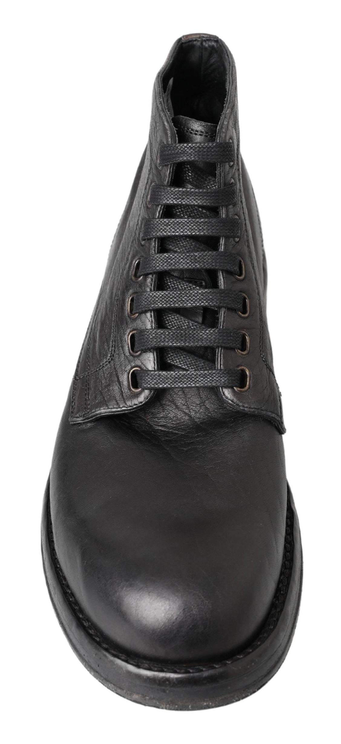 Dolce & Gabbana Equisite Black Lace-Up Leather Boots