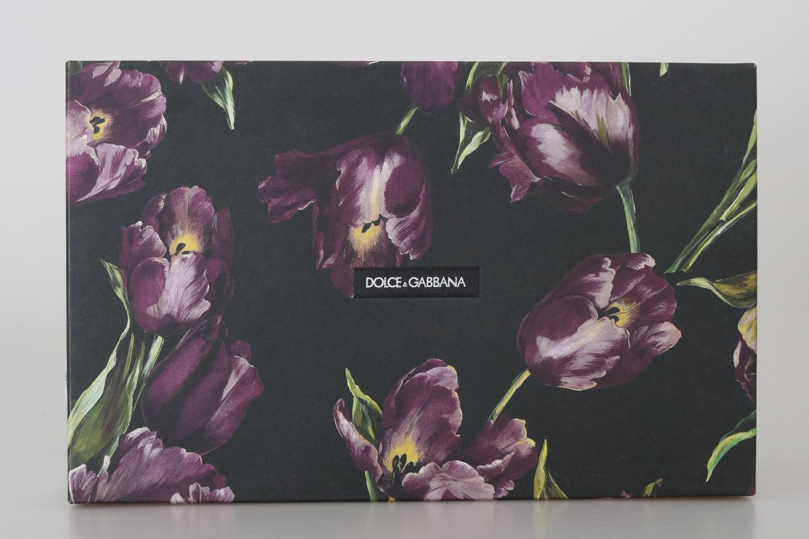 Dolce & Gabbana Black Leather Purple Tulip Mink Fur Pumps