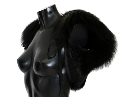 Dolce & Gabbana Elegant Black Silver Fox Fur Scarf