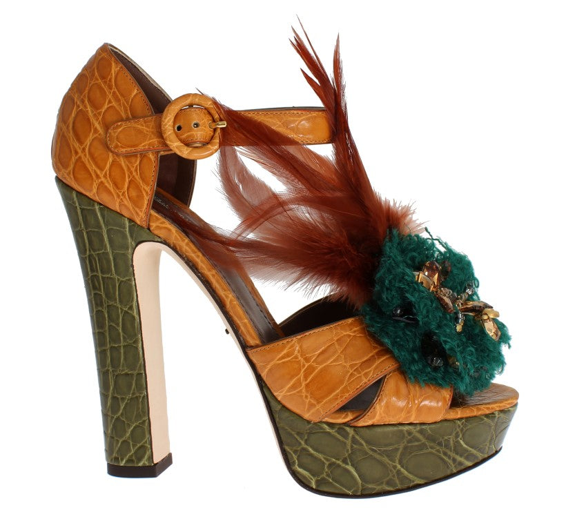 Dolce & Gabbana Multicolor Crystal Ankle Strap Platform Sandals