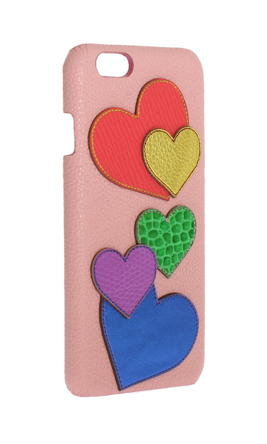 Dolce & Gabbana Chic Pink Leather Heart-Embellished Phone Cover