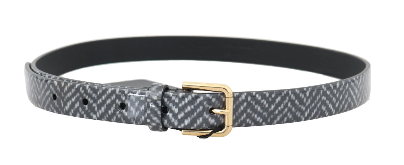 Dolce & Gabbana Black White Chevron Pattern Leather Belt