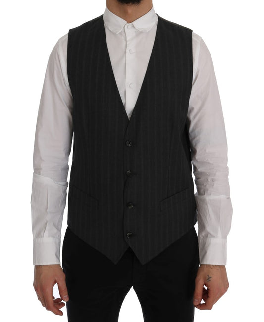 Dolce & Gabbana Elegant Gray Striped Single Breasted Vest