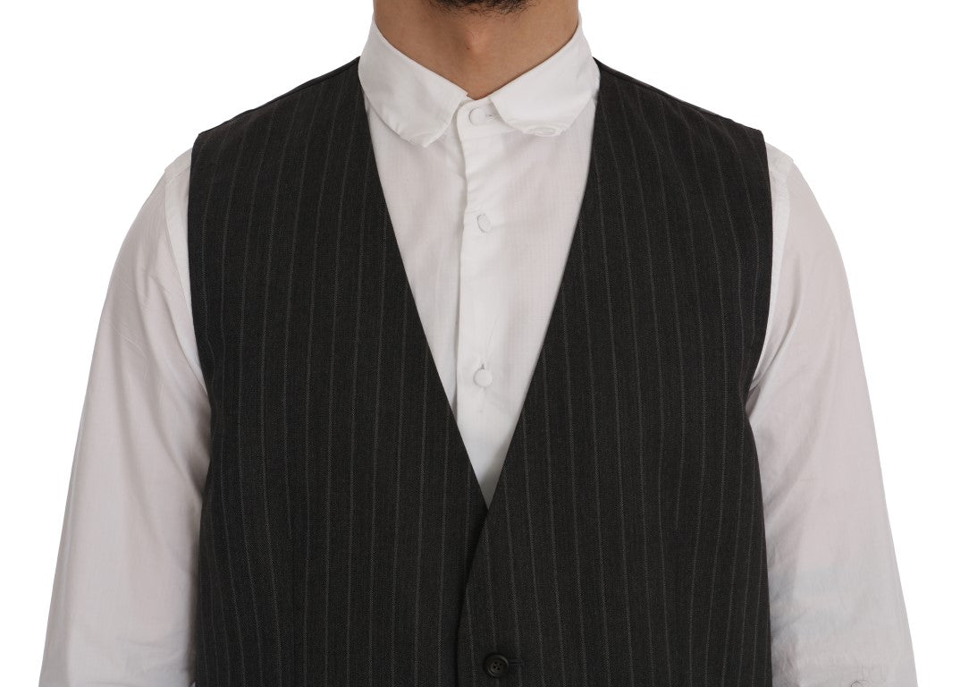 Dolce & Gabbana Elegant Striped Gray Wool Blend Waistcoat Vest
