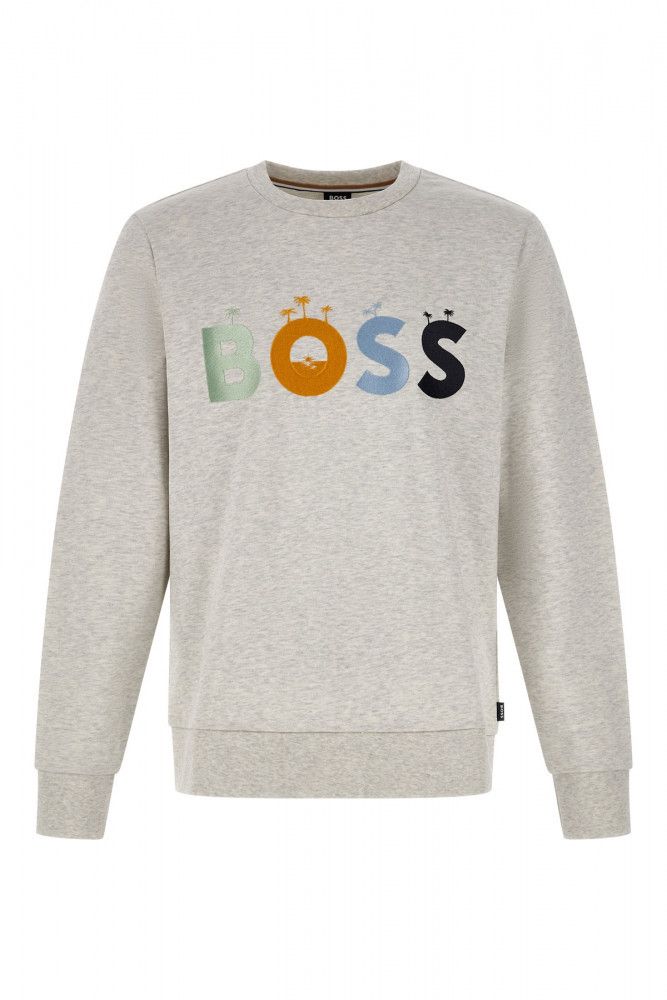 Hugo Boss Elegant Grey Round Neck Cotton Sweatshirt