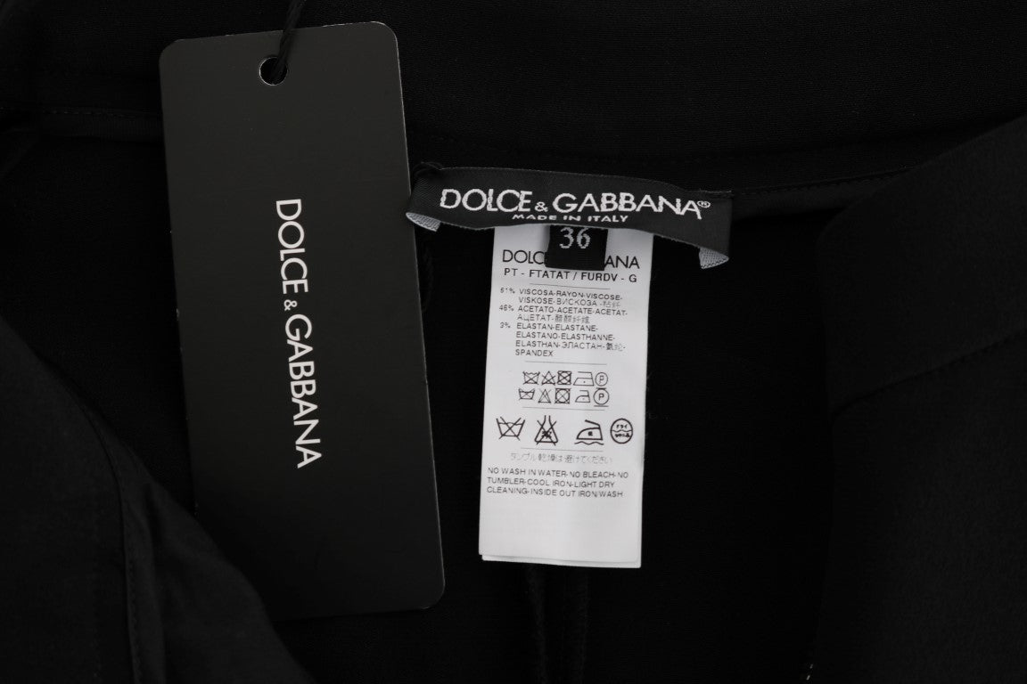 Dolce & Gabbana Black Stretch Pink Stripes Capri Pants
